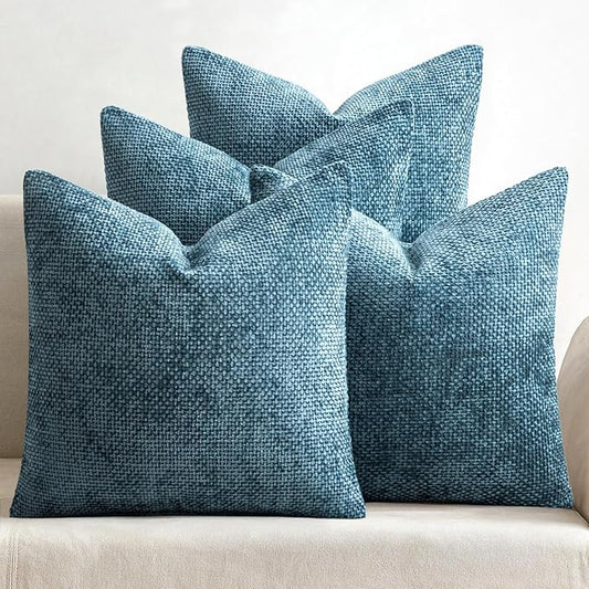 MIULEE Pack of 4 Couch Throw Pillow Covers 20x20 Inch Smoke Blue Soft Decorative Chenille Pillow Covers Farmhouse Accent Cushion Covers for Boho Home Decor Sofa Bedroom Living Room