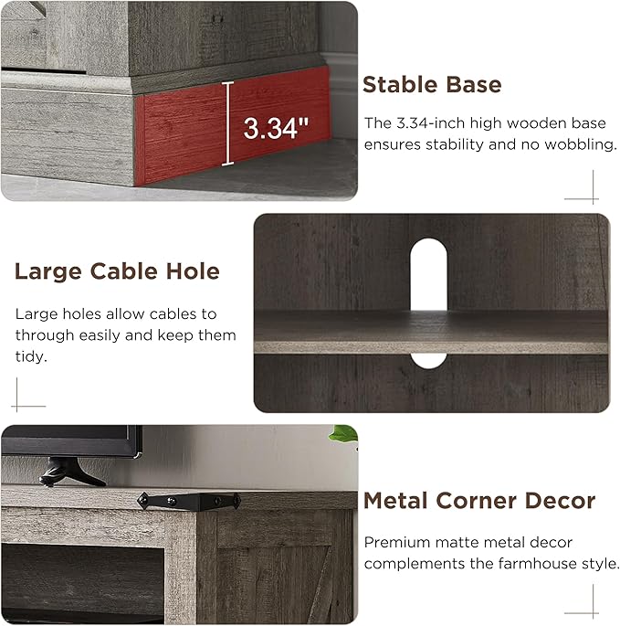 OKD Fireplace TV Stand for 65+ Inch TV, 33" Tall Highboy Farmhouse Entertainment Center w/ 23'' Electric Fireplace, Rustic Media Console w/Sliding Barn Door for Living Room, Light Rustic Oak
