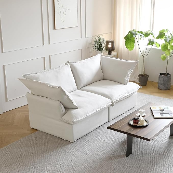JACH 82.66" Cloud Couch for Living Room, Modular Sectional Sofa, Comfy Convertible Sectional Couches, Cushion Covers Removable, Down Filled Sofas for Living Room, Home, Apartment (Love Seat, White)