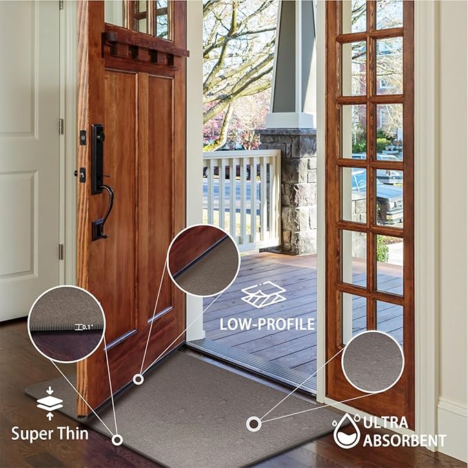 Yancorp 17"x30" Ultra Thin Bathroom Rugs,Low Profile Bath Mat Non Slip Fit Under Door Super Absorbent Washable Indoor Door Mat Small Rug