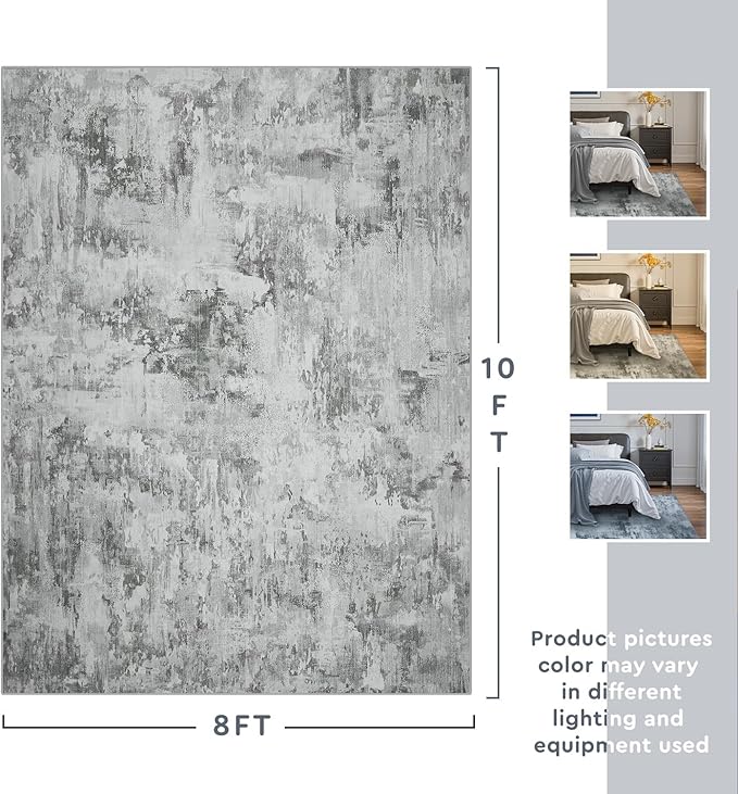 tchdio Area Rug 8x10 Grey Rugs for Living Room- Abstract Soft Living Room Rug-Non Slip Carpet- Washable Rug for Bedroom Dining Room Home Office Modern Rugs Light Grey/Brown/Beige