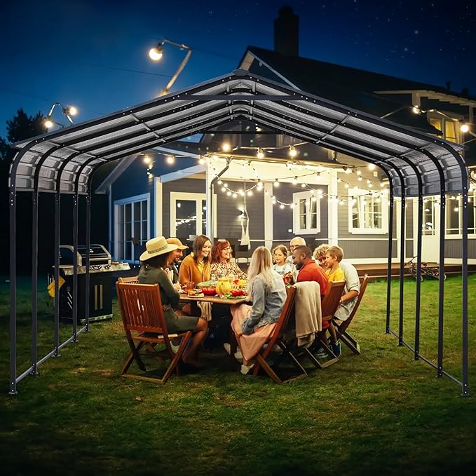 Verano Garden 12 x 20 FT Metal Carport, Heavy Duty Carport Canopy with Galvanized Steel Frame & Roof, Outdoor Portable Car Port for All-Weather, Garage Car Shelter for Cars, Boats and Truck