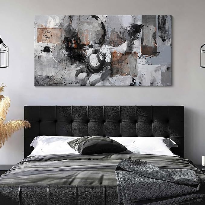 Pogusmavi Black Abstract Canvas Wall Art Living Room Gray and White Wall Decor Paintings for Wall Decorations Modern Wall Decor for Bedrooms Large Framed Artwork for Walls 24×48IN