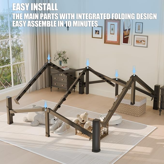 16 inch California King Bed Frame with Round Corner Legs and Headboard Hole Mattress Slide Stopper 3500 lbs Heavy Duty Metal Platform,Steel Slat Support,No Box Spring Needed,Easy Assembly,Noise Free