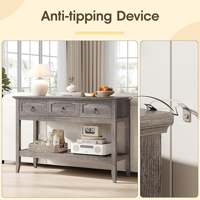 Maupvit Rustic Entryway Table with Large Storage Space, Farmhouse Feel Console Table for Entryway, Sturdy & Reliable Structure Sofa Table, Easy to Assemble