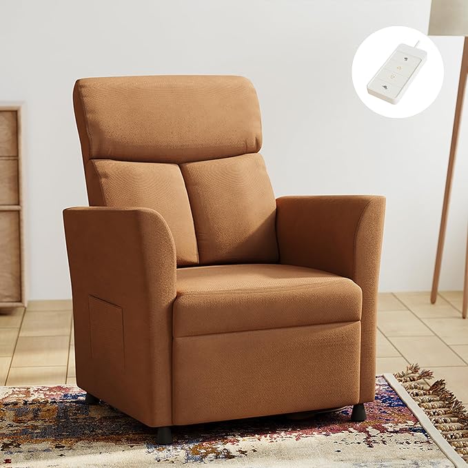 Claiks Power Recliner Chair for Adults, Adjustable Reclining Chair, Comfortable Recliner Couch with Side Pockets&Wire Remote Control, for Living Room, Home Theater, Bedroom, Linen Fabric, Orange