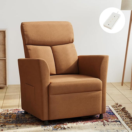 Claiks Power Recliner Chair for Adults, Adjustable Reclining Chair, Comfortable Recliner Couch with Side Pockets&Wire Remote Control, for Living Room, Home Theater, Bedroom, Linen Fabric, Orange