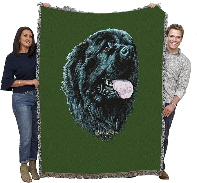 Pure Country Weavers Newfoundland Dog Woven Blanket Green by Robert May - Gift Cotton Tapestry Throw - Made in The USA - 72" x 54"