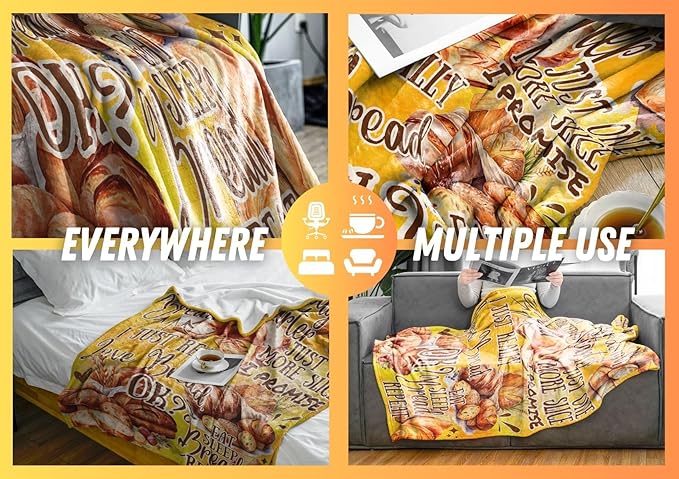 Bread Bakery Gifts Blanket, Bed Flannel Plush Throw, for Bread Lover, Women, Female (50"x 65")