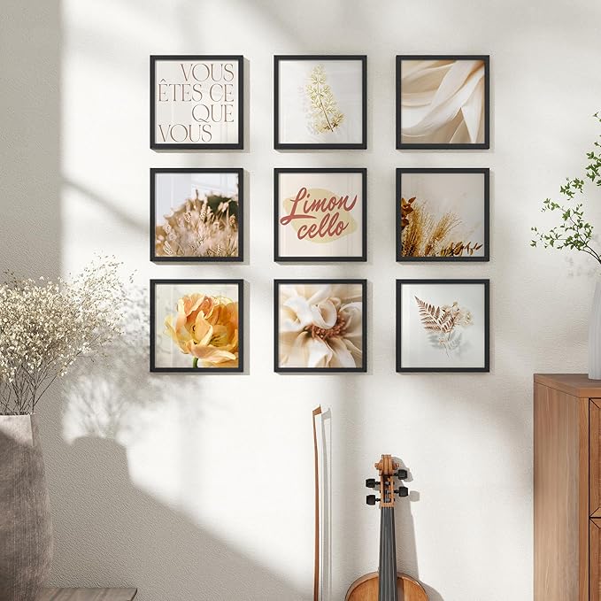 6x6 Metal Picture Frame - Black Aluminum Square Frames with Real Glass, Wall Mounting Horizontally or Vertically, Simple and Elegant Decor for Wall Gallery Poster Photo Frames, Black