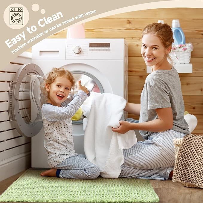 Waffle Bath Mat, Boho Bathroom Rugs Non Slip Washable Super Absorbent Quick Dry Cute Bath Mat Farmhouse Bathroom Decor, 30"x20" Pale Green