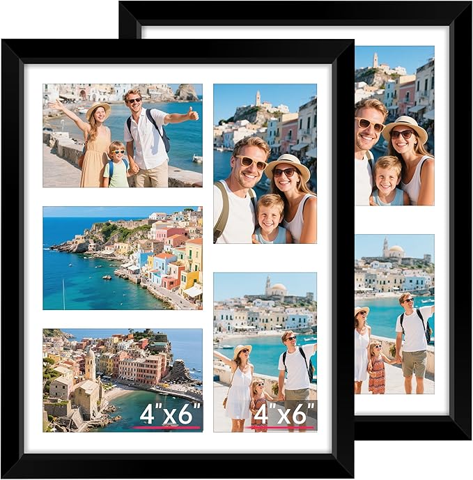 FIXSMITH 11x14 Picture Frames Collage Wall Decor, Display 5 Pcs 4x6 Photos with Mat or 1 Pack 11x14 Poster without Mat, 4x6 Multiple Picture Frames, Family Collage Picture Frame, 2 Pack Black Frames
