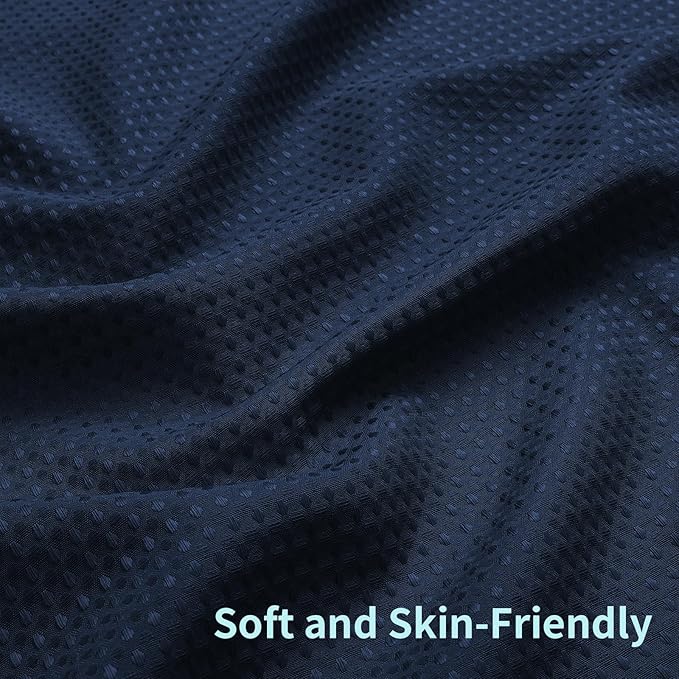 Colorful Star Extra Long Waffle Weave Shower Curtains, 256GSM Heavy Duty Shower Curtain with Snap in Fabric Liner, Hotel Style No Hook Waterproof Bathroom Curtain Set, 72 x 87 Inch, Navy Blue