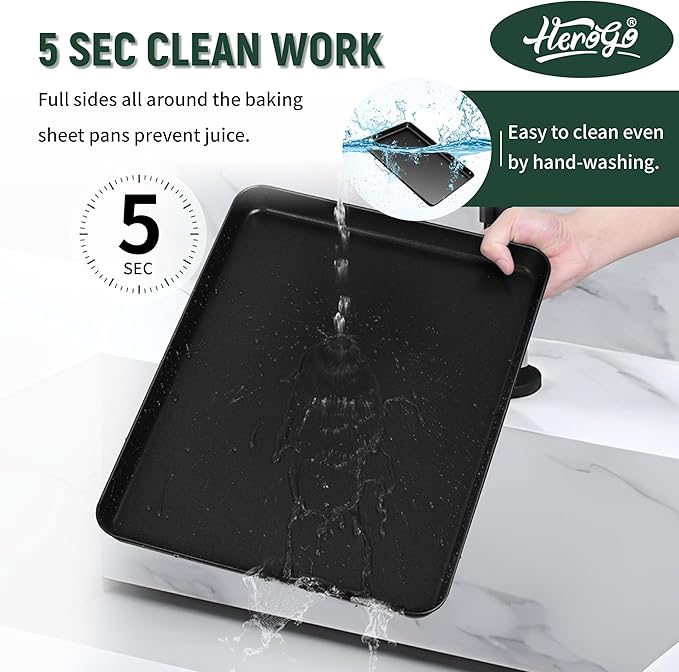 Herogo Nonstick Carbon Steel Baking Sheet Pan Set, 11.8×15.7×1 Inch Rectangle Cookie Sheet Bakeware Set for Oven, 2 Pack Multipurpose Kitchen Cookware, Non Toxic & Heavy Duty & Easy Clean-Large