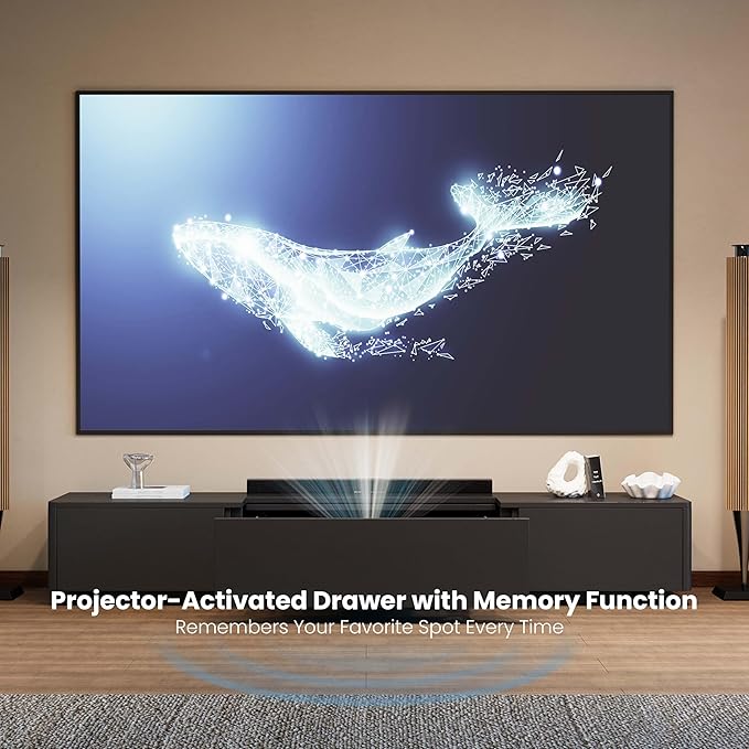 102" Ultra Short Throw Projector TV Stand, Mid-Century Modern Electric Cabinet with Linkage Memory Function and Ample Storage Space, Entertainment Center for Living Room, Black