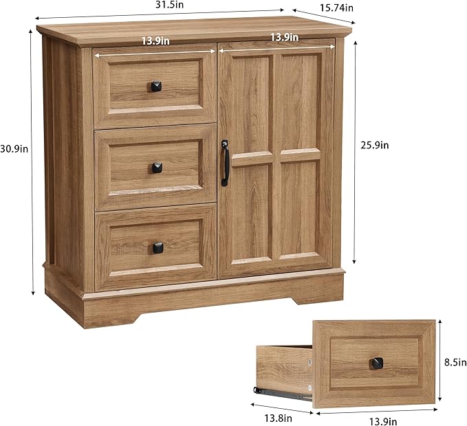 3+1 Dresser for Bedroom, Log Dressers Storage with Wooden Drawers and Cross Door, TV Stand Chest of Drawers for Bedroom, Living Room