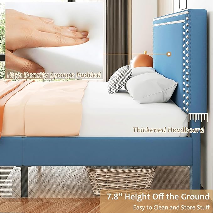VECELO Full Size Bed Frame with Adjustable Upholstered Headboard, Wooden Slats Platform, Noise-Free Design, Easy Assembly