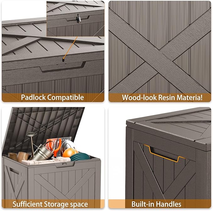 Resin Deck Box - 32 Gallon Lockable Outdoor Storage, Water-Resistant Indoor/Outdoor Bin for Package Delivery, Patio Cushions, Gardening Tools