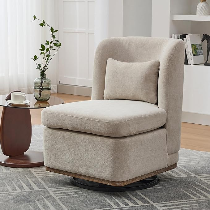 Chifee & Vingol 25.2 "W Chenille Armless Swivel Accent Chair Modern Upholstered Sofa Chair with Pillow, Beige