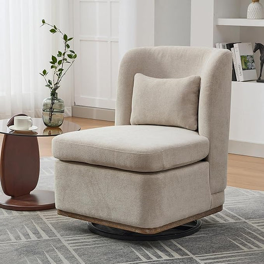 Chifee & Vingol 25.2 "W Chenille Armless Swivel Accent Chair Modern Upholstered Sofa Chair with Pillow, Beige