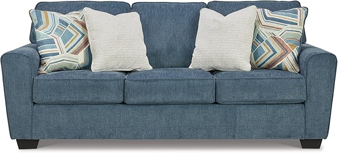 Signature Design by Ashley Cashton Casual 2-in-1 Sofa Sleeper with Folding Gel Memory Foam Mattress, Queen, Blue