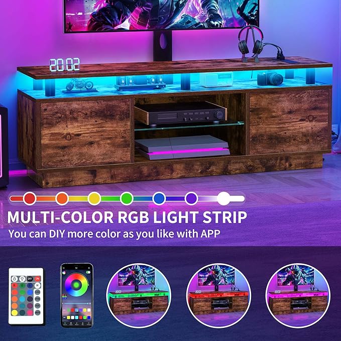 YITAHOME TV Stand with Adjustable Mount & Power Outlet, Entertainment Center with Storage, LED TV Stand for 70/65/60 Inch TVs, TV Cabinet with Storage, Media Console for Living Room, Rustic Brown