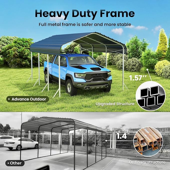 10x15 Ft Carport, Heavy Duty Metal Car Port, All-Weather Protection, Easy Assembly for Cars, Trucks, Boats, Tractors, and Outdoor Storage