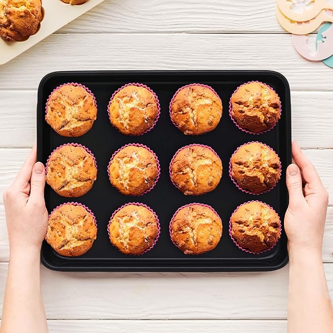 Toaster Oven Pans Set of 2, Shinsin 11-Inch Nonstick Baking Sheet Pans and Trays, 1/8 Thicker Replacement Small Baking Tray Accessories for Cookie, Non Toxic and Easy Clean and Diswasher Safe,Black