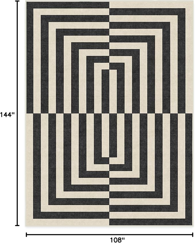 RUGGABLE x Jonathan Adler Machine Washable Modern Area Rug – Op Art Charcoal 9x12, Stain-Resistant, Non-Slip – Large Rugs for Living Room, Bedroom, Hallway, Entryway & Office–with Cushioned Pad