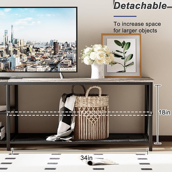 TV Stand for TVs up to 75 Inch, 70" Long Industrial TV Console Table with 3-Tier Storage Shelves, Entertainment Center for Living Room, Bedroom (Gray)