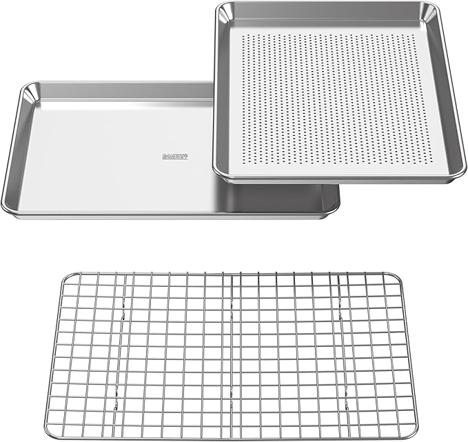 Baking Sheet with Rack Baker's Secret Pure Aluminum Non Toxic PTFE, PFAS, PFOA, BPA Free Baking Pans Set, 100% Recycled, 3pcs Bakeware Set Baking Pans Cookie Sheets 18"