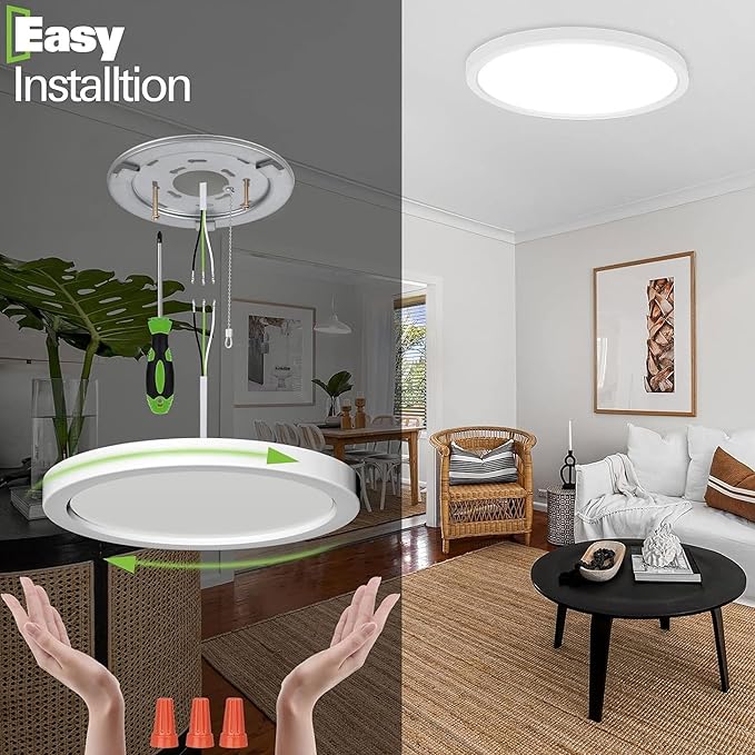 hykolity 18 Inch LED Round Flat Panel Light, White, 32W, 3200lm, 3000K/4000K/5000K CCT Selectable, 120°Beam Angle, Dimmable Edge-Lit Flush Mount Ceiling Light Fixture - ETL Listed