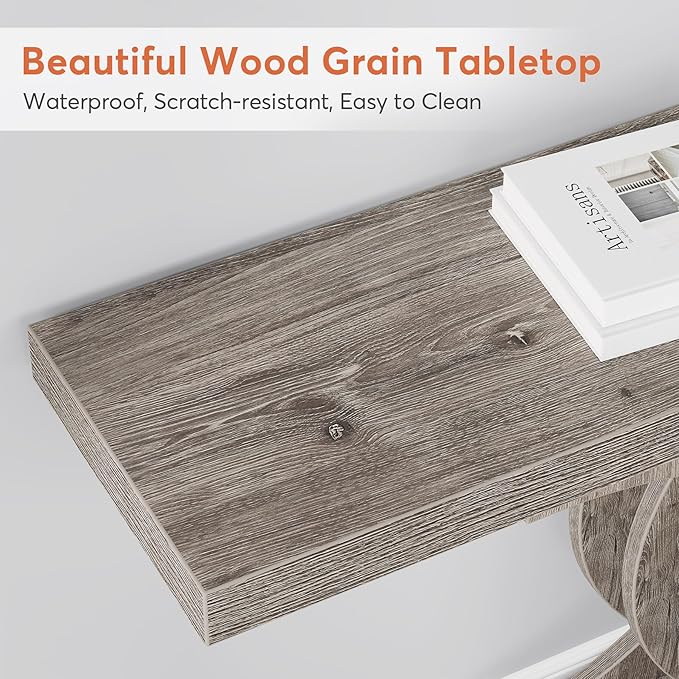 Console Tables Modern Farmhouse 39-inch Entryway Table with Geometric Base, Wooden & Metal Hallway Table for Entrance, Living Room (Grey)