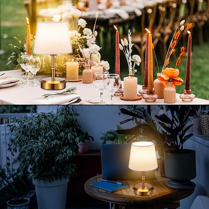 Mini – Cordless LED Table Lamp with Dimmer, Built-in Rechargeable Battery, 3-Level Brightness, Patio Table Lamp, Bedside Night Lamp, Ambient Light for Restaurant(Antique Brass)