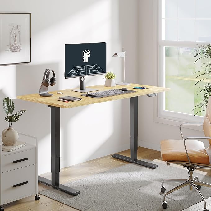 FLEXISPOT E6 MAX Bamboo Dual Motor 3 Stages Standing Desk 48x24 Inch Whole-Piece Board Electric Height Adjustable Stand Up Desk 150KG Load Capacity(Black Frame + Bamboo Desktop)