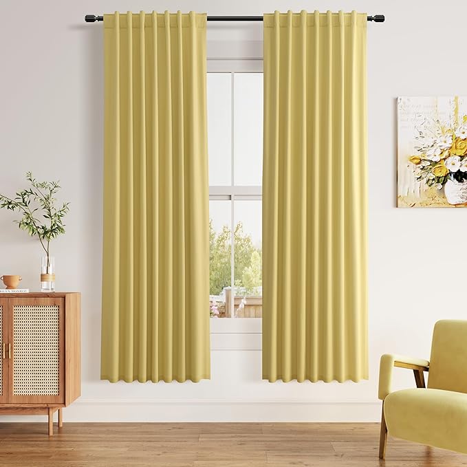 Guken Yellow Blackout Curtains 72 Inch Length 2 Panels Set for Living Room Bedroom Back Tab Thermal Insulated 100% Black Out Linen Drapes Room Darkening Window Curtains 72 Inches Long