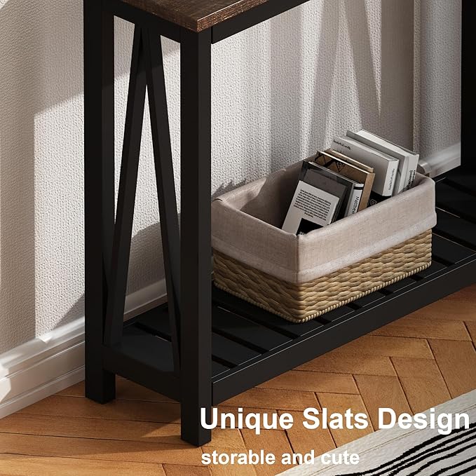 ChooChoo Console Table for Entryway Sofa Tables Living Room Farmhouse, Hallway Foyer Table Narrow with Shelf, Black