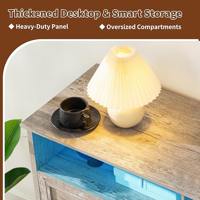 Dressers for Bedroom,6 Drawers Dresser with LED Light,Power Outlets and Open Shelves,Chests of Drawers for 65 inch TV, for Hallway, Entryway, Light Rustic Oak