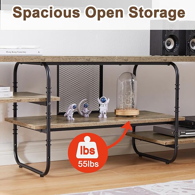 VECELO TV Stands for 75 Inch,Entertainment Center/Media Console Table with Adjustable Storage Shelves for Living Room/Bedroom,Grey