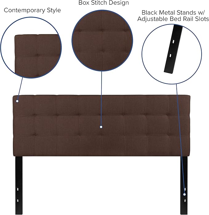 EMMA + OLIVER Quilted Tufted Queen Size Headboard in Dark Brown Fabric