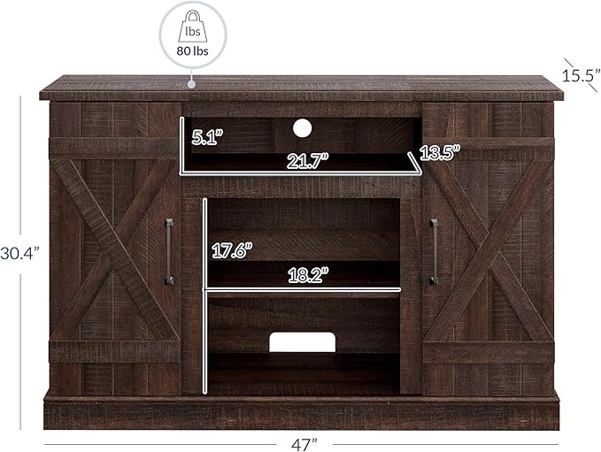 BELLEZE Industrial 47 Inch Rustic Wood TV Stand & Media Entertainment Center Console Table for TVs up to 50 Inch w/Open Storage Shelves & Cabinets - Veropeso (Espresso)