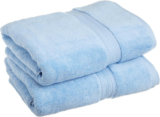 Superior Egyptian Cotton Pile Bath Towel Set of 2, Ultra Soft Luxury Towels, Thick Plush Essentials, Absorbent Heavyweight, Guest Bath, Hotel, Spa, Home Bathroom, Shower Basics, Light Blue