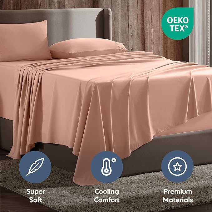 Nestl Full Sheet Set - Luxury 1800 Ultra-Soft Microfiber Full Bed Sheets - Double Brushed - Deep Pockets - Easy Fit - 4 Piece Set - Bedding Sheets & Pillowcases (Full, Peach)