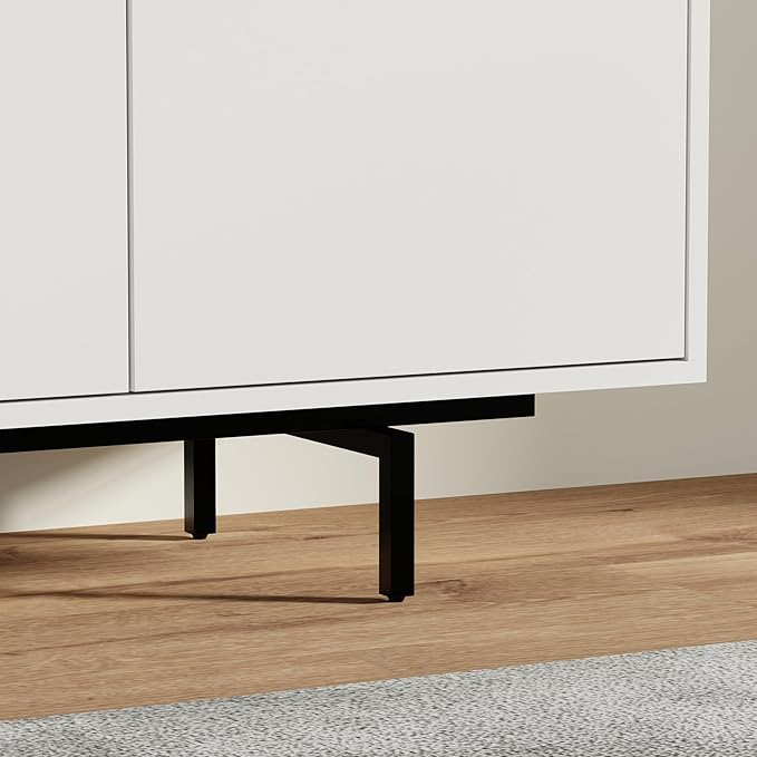Norrhaus 75" x 20" 4-Door TV Stand in White - Modern TV Console Made from Quality Engineered Hardwood with Water Resistant Melamine Veneer - No Tools Frame Assembly