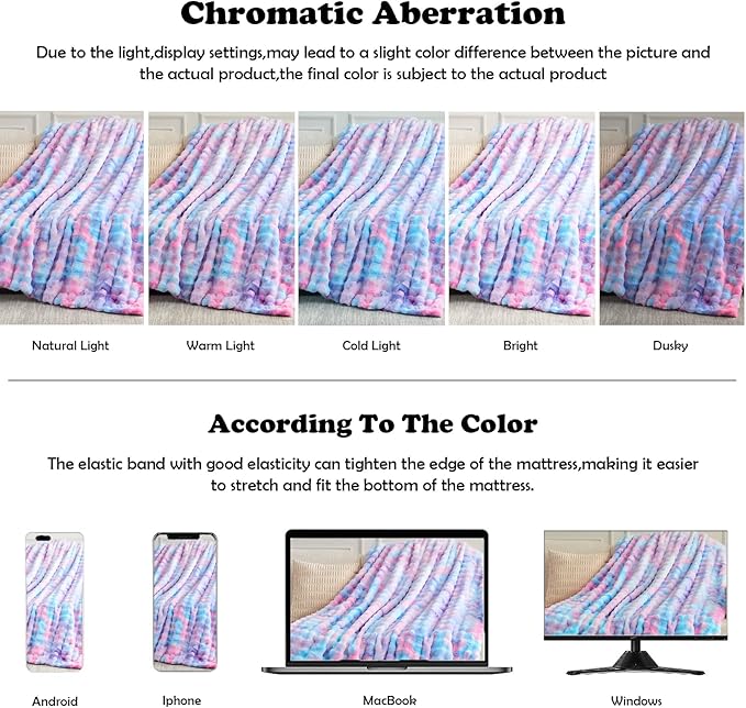 NEWCOSPLAY Faux Fur Throw Blanket Purple Rainbow Luxury Fluffy Thick Warm Bubble Blanket for Couch Sofa Bed 700GSM (Purple Rainbow, Throw(50"x60"))