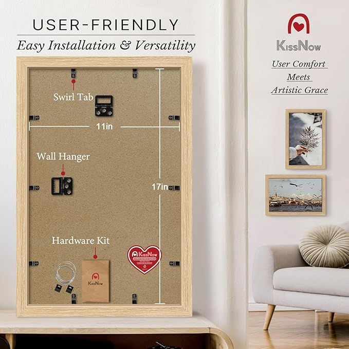 11x17 Picture Frame 4 Pack, Natural Oak Wood, Wall Gallery Poster Frame