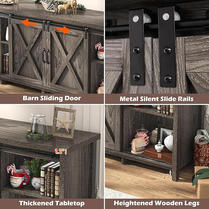 Farmhouse TV Stand for 80 Inch TV with Sliding Barn Door, Rustic Wood Entertainment Center Large Media Console Cabinet Long Television Stands,Console Table and Media Furniture for Living Room(Grey)