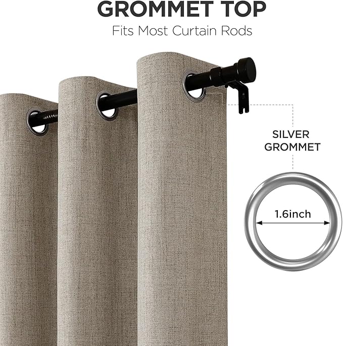 Joydeco Blackout Curtains 84 Inches Long 2 Panels Burg, Room Darkening Curtains for Bedroom, 100% Black Out Textured Thermal Drapes Privacy Protection 2 Panels Set(W52 x L84 Inch, Linen)
