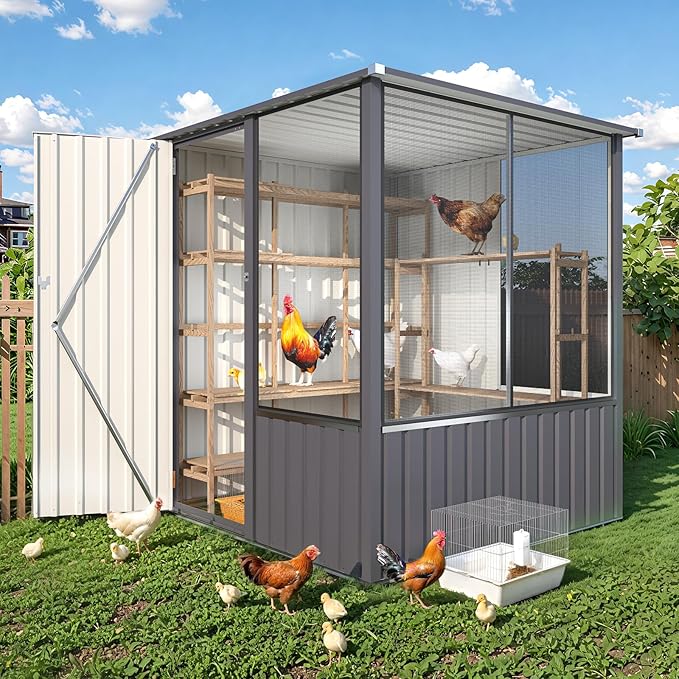 AECOJOY 5x5 FT Storage Shed, Metal Sheds & Outdoor Storage Clearance with Lockable Doors and Ventilated Mesh, Utility Garden Tool Shed for Backyard, Patio, Poolside