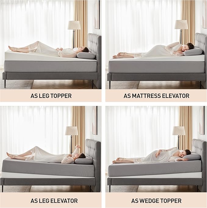 Mattress Wedge Only, 5-Inch Full Inclined Bed Wedge Mattress Topper for Acid Reflux, GERD, Neck & Back Pain, Snoring, Adjustable Elevator Under Mattress Support for Bedroom